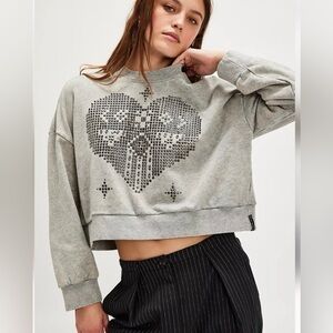 NWT Free People x ONETEASPOON  studded heart cropped sweatshirt Size Small